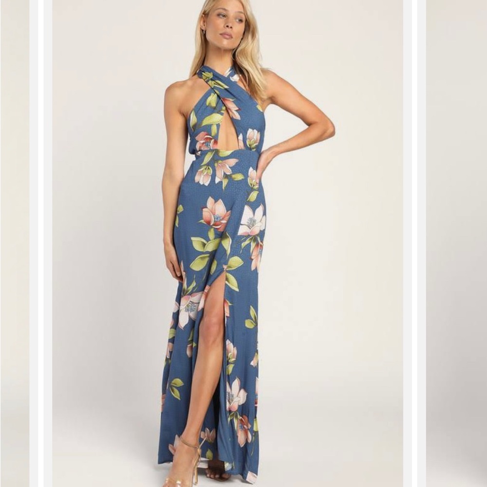 Lulu’s Bloom Together Floral, Print, Cut-out Halter maxi dress